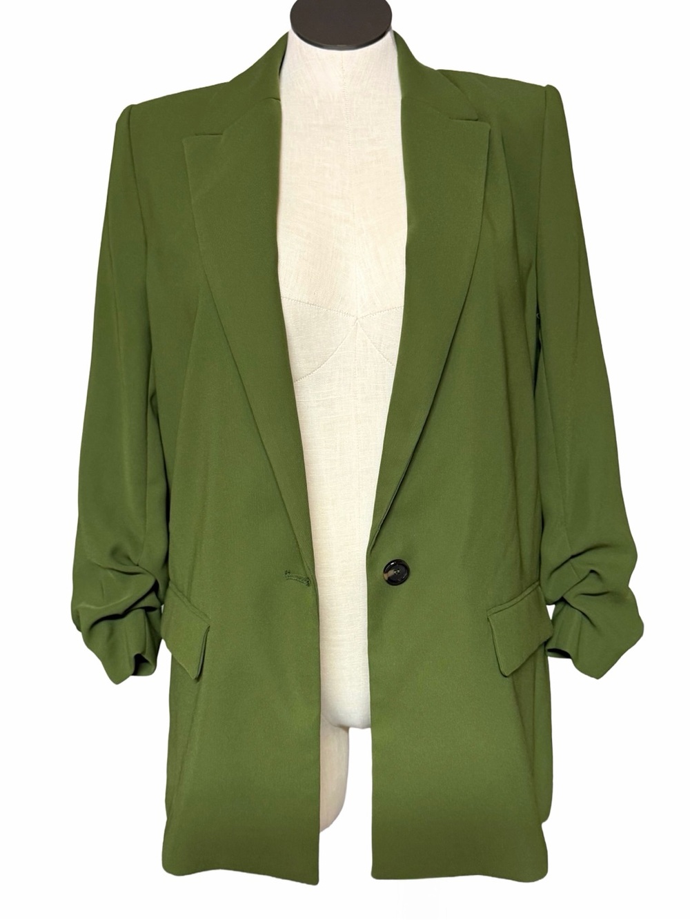 MNG Olive Green Oversized Blazer Ruched Sleeves XL